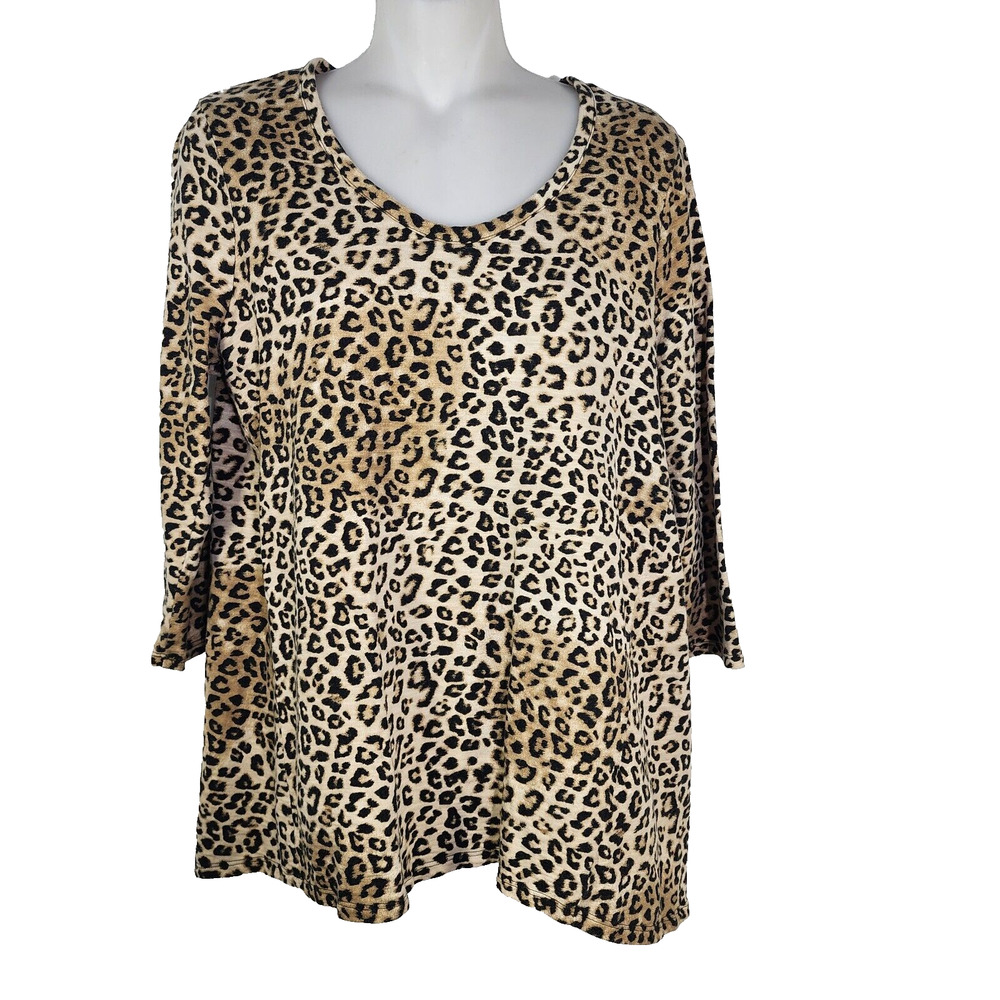 Chico's Top Womens Size 1 US Medium Animal Print Cotton Blend Slub High Low Soft